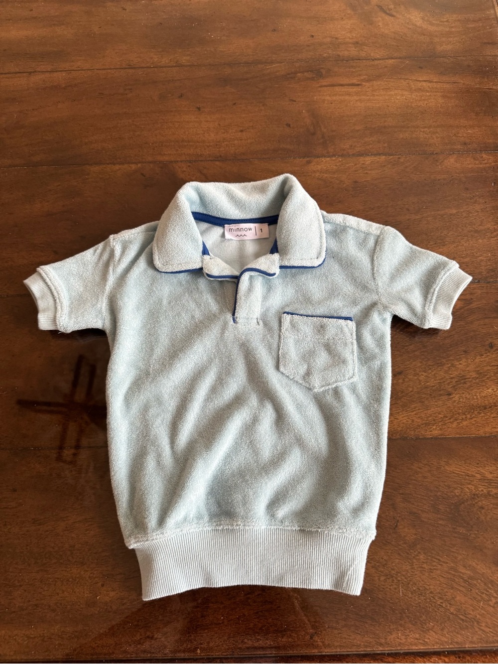 Toddler Minnow Light Blue Terry Knit Polo Shirt